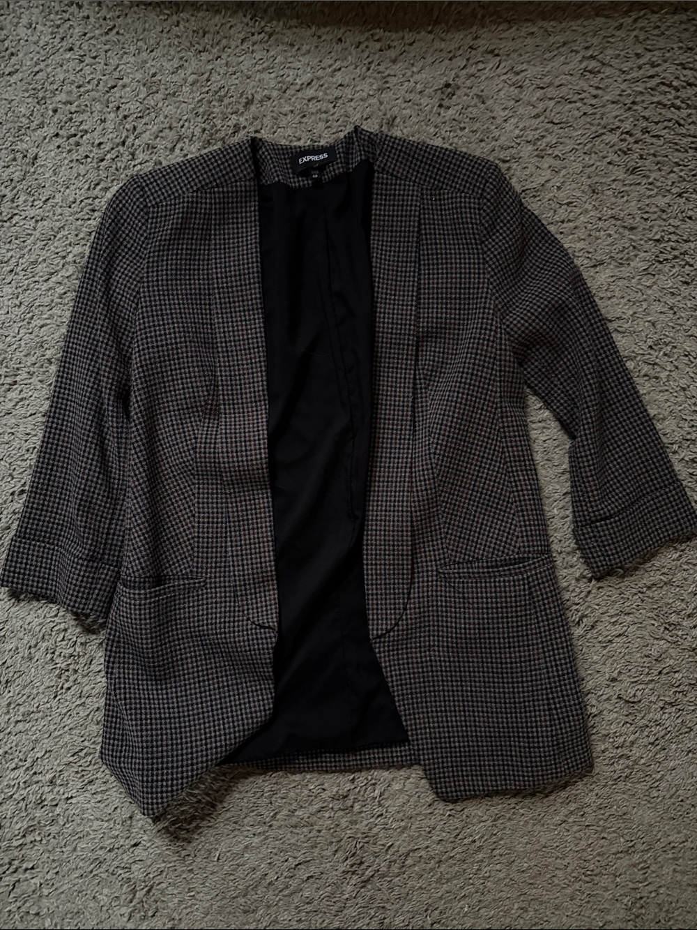 Express Women's Black & Brown Houndstooth Open Blazer